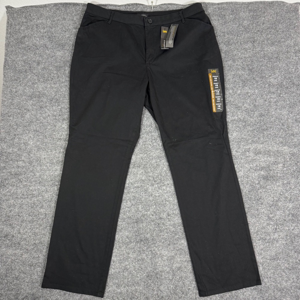 Lee Straight Leg Relaxed Fit Mid Rise Womens 18 (39x33) Long Black Cotton Pants